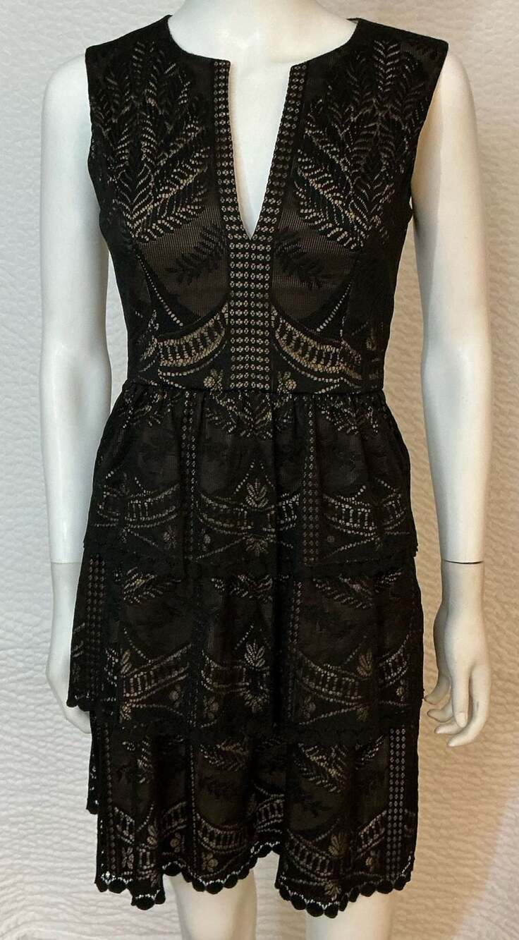 BCBGMaxAzria Scarlett Tiered Black Lace Dress